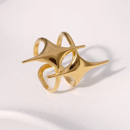 Stainless Steel Ring Punk Vintage Y2K Cross Star Open Rings for Women Fashion Couple Jewelry Gift Simple Senior Sense Adjustable