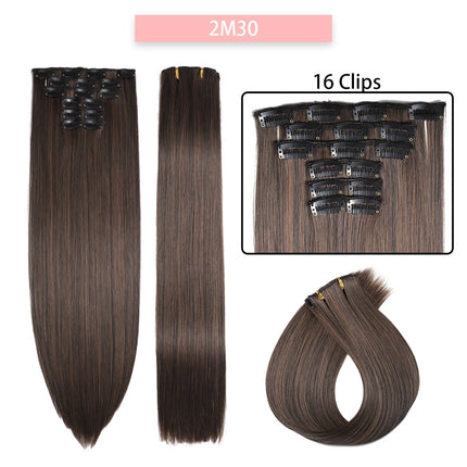 24Inchs 16 Clips in Synthetic Hair Extensions Long Straight Hairstyle Synthetic brown Black Hairpieces Heat Resistant False Hair