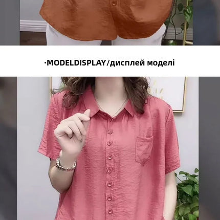 Plus Size Loose Sportswear Women's Shirt Summer New Style Base Layer Top Korean Style Commute Linen Fabric Regular Fit