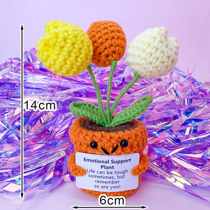 Positive Energy Pocket Hug Crochet Doll, Mini Handmade Knitted Plush Potato Turtle Vegetable Duck Funny Support Gift with Card