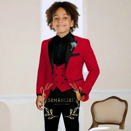 Boys Suit Wedding Tuxedo 3 Pieces Peaked Collar Jacket Pants Vest Child Formal Blazer Set Slim Fit Outfit costume garcon mariage