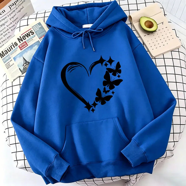 Trendy Combination Of Love And Butterfly Pattern Hoody Women Hip Hop Street Hoodies Pocket Clothes Vintage Multicolor Hoodie