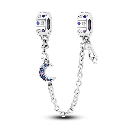 Sparkling Clear Silver Safety Chain 925 Sterling Silver Safety Chain Charm Beads Fit Original Bangle Bracelet DIY Jewelry