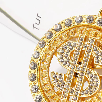 Luxury Zircon US Dollar Punk Hip Hop Round Rich Symbol Money Pendant Collar Chains Necklace for Men Women Gift Fashion Jewelry