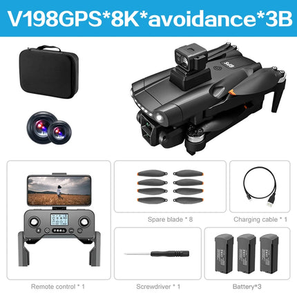 Lenovo V198 MAX GPS Drone 8K Profesional 4K HD Camera  Brushless Laser Obstacle Avoidance Foldable Quadcopter Aerial Optical