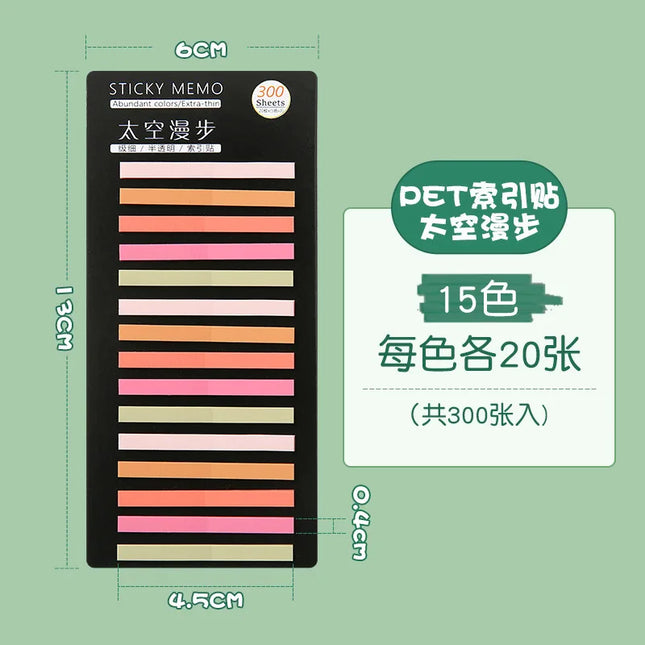 300Pcs Color Translucent Strips PET Index Sticker Note Highlight Mark Stickers Subjects Bookmarks Student Stationery Sticky Note