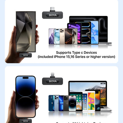 BOYA BY-V3 Wireless Lavalier Lapel Mirophone Noise-cancelling Rechargeable Mic for iPhone Android Camera Live Streaming Vlogging