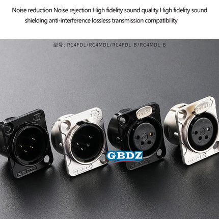 HF XLR Gold plated 4 Pin Male Female Panel  Audio Microphone Jack  Socket Connector D-type Mount Amplifier Receptacle YS1464BG