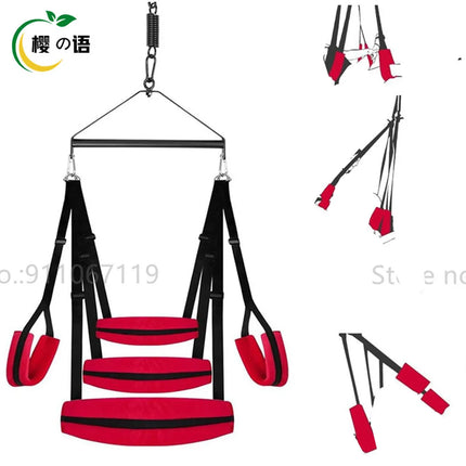 5 Pads Strap Adult Hanging Sex Swing Sexual Posture Assist Flying Sling Metal Tripod Stent Sex Furniture Erotic Toys for Couples