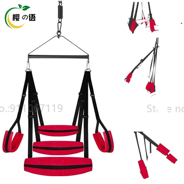 5 Pads Strap Adult Hanging Sex Swing Sexual Posture Assist Flying Sling Metal Tripod Stand Sex Furniture Erotic Toys for Couples