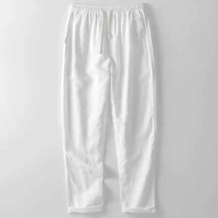 White Premium Cotton Linen Shirt Pants Outfits Men's Linen Sets 2 Piece Long/Short Sleeve Shirts Yoga Pants Beach Wedding Suits