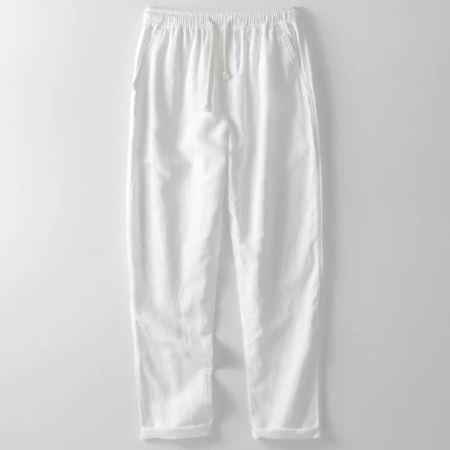 White Premium Cotton Linen Shirt Pants Outfits Men's Linen Sets 2 Piece Long/Short Sleeve Shirts Yoga Pants Beach Wedding Suits
