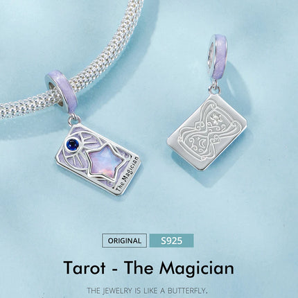 WOSTU 925 Sterling Silver Colorful Tarot Cards Charm Pendent Magic Star Moon Sun Lover Bead Fit DIY Bracelet Necklace Women Gift