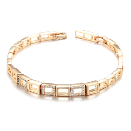 Kinel Fashion 585 Rose Gold Square Link Bracelet For Women Luxury Natural Zircon Fine Daily Bracelets Ethnic Wedding Jewelry