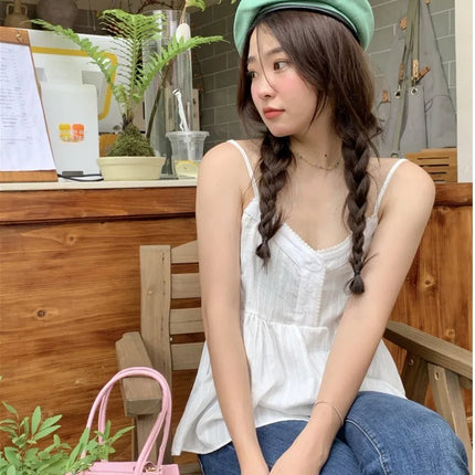 Pure Cotton Mini Strap Vest Women's Youthful Solid Color Versatile Sweet First Love Sle Casual Comfortable Top