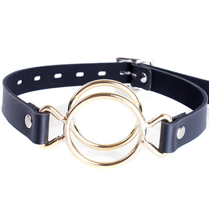 Deep Throat Mouth Open GagMouth Gag Open Ring for Sex Fetish BDSM Oral Sex Leather Strap Stainless Steel Dual Rings