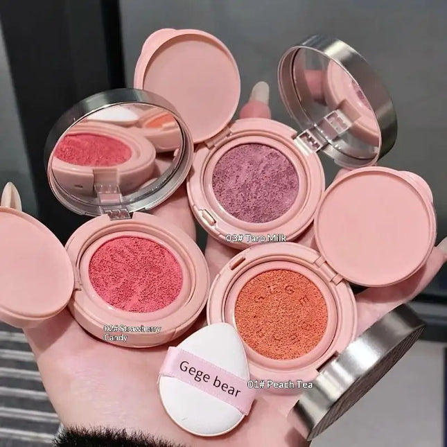 Gege Bear 3.5g Matte Cream Textured Cushion Blush - Powder-Free Smooth Application Puff Included for Flawless Daily Makeup