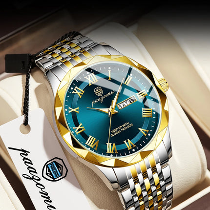 PAAZOMU Sport Original Men Clock Quartz Date Week Luxury Man Wristwatch Waterproof Luminous Stainless Steel Men's Watches Reloj