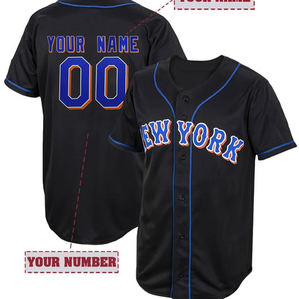 Customized Name And Number DIY Men's Embroidery Baseball Jersey New York V-Neck Personalized Short Sleeve Button Down Shirts