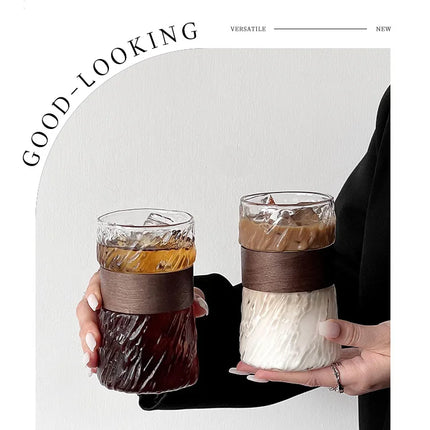 2Pcs heat-resistant glass hanging ear coffee cup transparent with cup cover ice American cup retro high value high borosilicate