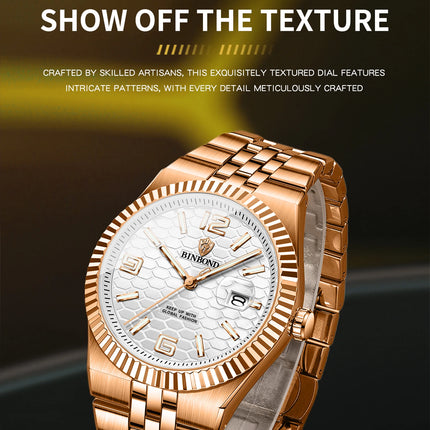 BINBOND Brand Stainless Steel Quartz Watch For Men Luxury Date Display Waterproof Luminous Fashion Men Watch relogios masculino