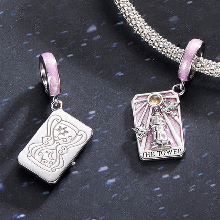 WOSTU 925 Sterling Silver Colorful Tarot Cards Charm Pendent Magic Star Moon Sun Lover Bead Fit DIY Bracelet Necklace Women Gift
