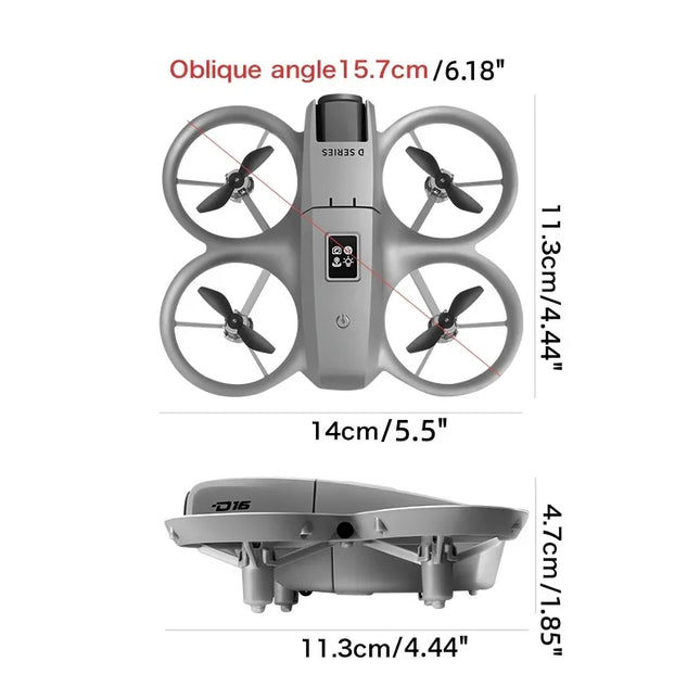 D16 Beginner Drone with 1080P HD Dual Camera, 360° Protection, One-Key Takeoff, 50 m Flight Height, Speed 5 m/s, 140 g Max Takeoff Weight, Headless Mode