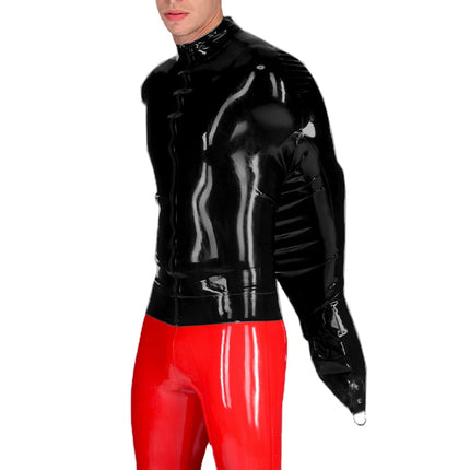 Exotic Mens BDSM Shiny PVC Leather Armbinder Restraint Tops Sexy Club Straitjacket Full Sleeve One Arm Bondage T-Shirts Cosplay