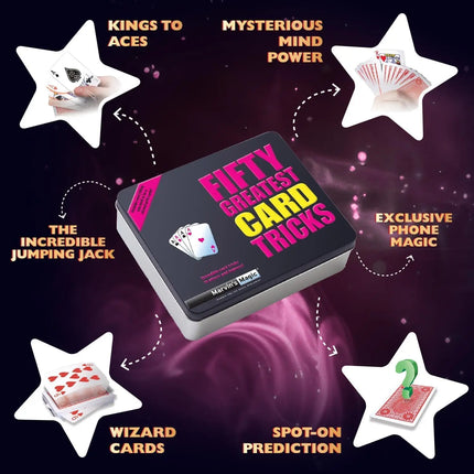 50 Greatest Card Tricks Set for Kids & Adults - Magic Deck with Illusions, Mind Reading & Close Up Tricks - Gift Tin for Ages 8+