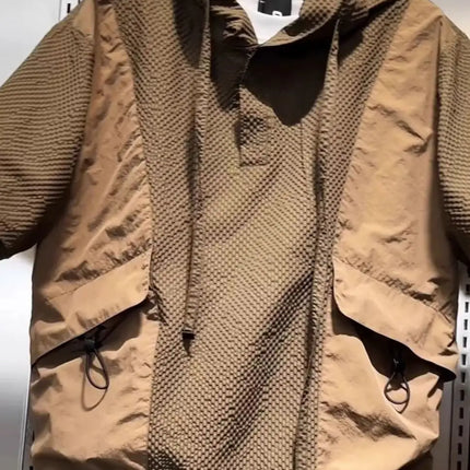 Fashionable Workwear Breathable Quick-drying Sports Suit Men's Textured Casual Hooded Short-sleeved Shorts Two-piece Set