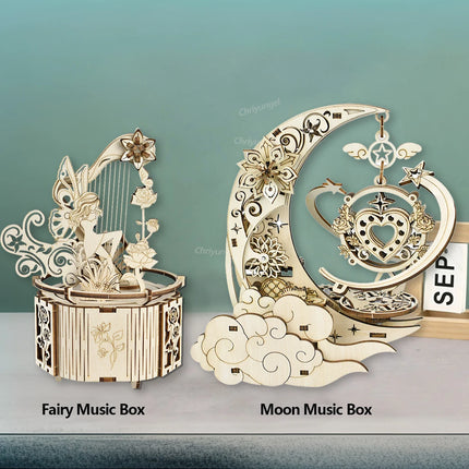 3D Wooden Puzzle Moon Star Music Box DIY Assembly Rotating Craft Decoration STEAM Educational Toys Gift for Adults Teens