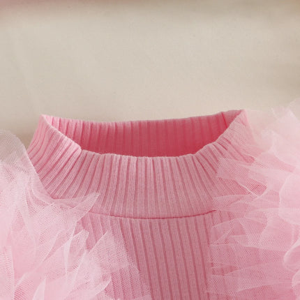 Baby Girl ClothesTulle Trim 2Pcs Sets 0-3Y Baby Dresses Long Sleeve Top and Button Accent Skirt for Newborn Girls Party Outfit