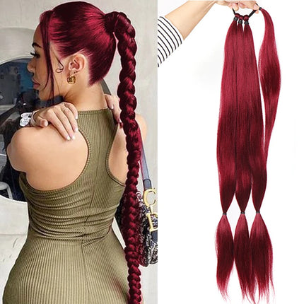 Long Braided Ponytail with Elastic Hair Tie 30 Inch DIY Box Braiding Ponytail Extension Synthetic Braids Fake Tail for Women