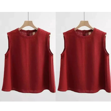 Loose Cotton Linen Vest Women's Summer New Plus Size Fat MM Outerwear Inner Match Svel T-shirt Top Versatile Round Neck