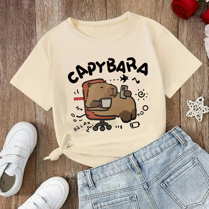 funny 90s Capybara Tshirt Kids Children T-Shirt capibara Cartoons Clothes Kid Girl Boy Capybaras T Shirt Baby Casual Top Clothes