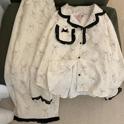 Cartoon character polka dot hellokitty pajamas KT cat cute kawaii casual long-sleeved home clothing set gift wholesale new style