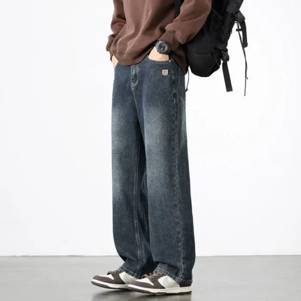 Spring Autumn New Men's Straight Vintage Fit Jeans Casual Trousers High Quality Male Korean Fashion Baggy Wide Leg Denim Pants