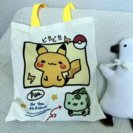 HOT Sale Pokemon Pikachu Canvas Shoulder Bags Psyduck Squirtle Ladies Casual Handbag Reusable Large Capacity Women Shopping Bag