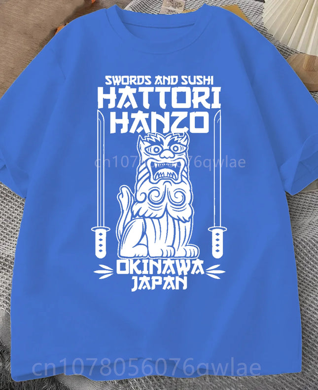 Hattori Hanzo RED Swords and Sushi Kill Bill Okinawa Japan Tarantino T-Shirt Crew Neck Short Sleeves Loose Fashion Streetwear