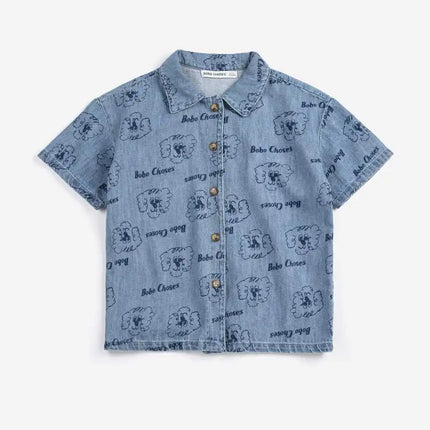 2026BC Short-sleeved Set Boys' Printed Shirt Shorts Polo Shirt Casual Pants Girls' Wide-Leg Pants Short Skirt