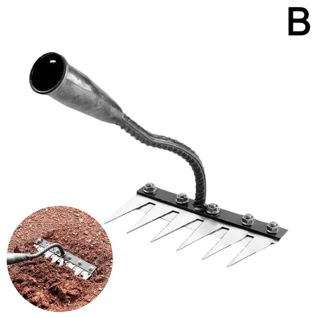 5/6/7/8 Teeth Carbon Steel Garden Hand Rake Farm Tool Weeding Scarifier Agricultural Nail Harrow Metal Harrow Garden WeedingTool