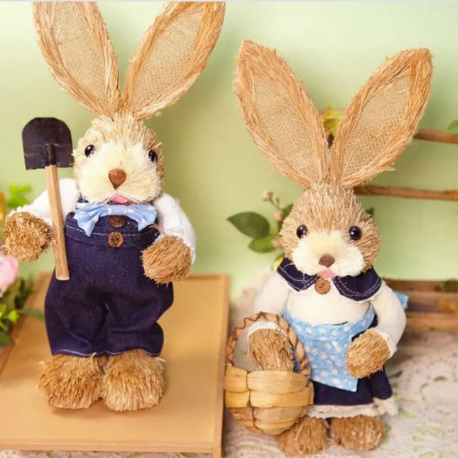35cm Size Easter Straw Rabbit Handmade Craft Country Retro Style Woven Bunny Exquisite Hand Gifts Realistic Design