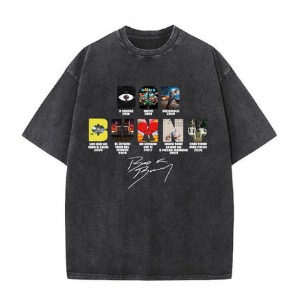 Washed Vintage Rapper Bad Bunny T-shirt Debi Tirar Mas Fotos DTMF Album 2025 T Shirts Men Women Hip Hop Oversized T-shirts Tops