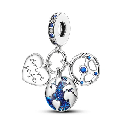925 Sterling Silver Travel Passport Trunk Charms Fit Original Bracelet Diy Airplane Earth Beads for Jewelry Making Gift