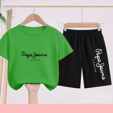 Children's Sportswear Set - White T-shirt + Shorts - Personalized Letter T-shirt Suitable for Boys and Girls Aged 3 to 13