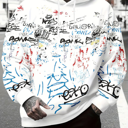 Fashionable men's autumn personalized letter graffiti print soft and comfortable hooded sweatshirt outdoor urban high street to