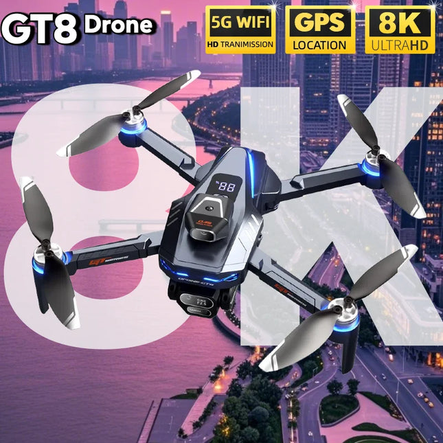For Genuin GT8 Drone 8K Professional Dual Camera GPS FPV Brushless Motor Optical Flow Hovering Folding Quadcopter 4K RC Dron Toy