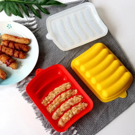 Sausage Maker Mould 6 Grids Silicone DIY Ham Hot Dog Making Moulds With Lid Kitchen Household Sausages Cake Baking Tools Molds