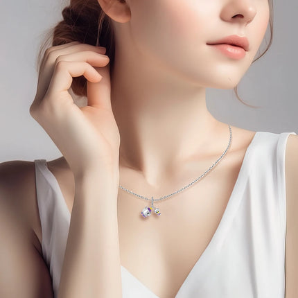 925 Sterling Silver Inlaid Heart-Shaped Beads & Rose Dangle Charm Fits Snake Bracelet Boutique Necklace Purple Pendant Gift