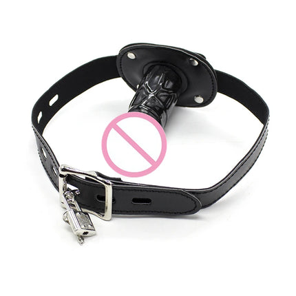 Leather Silicone Penis Mouth Ball Gag With Lock Bondage Restraints Oral Dildo Plug Harness For Couple Sex Game Sex Toy